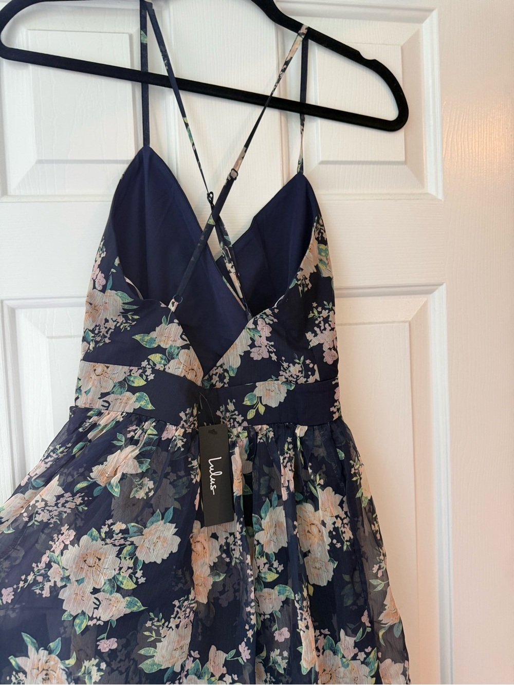 Lulu's Navy Floral Tiered Spaghetti-Strap Maxi Dress - Picture 3 of 4